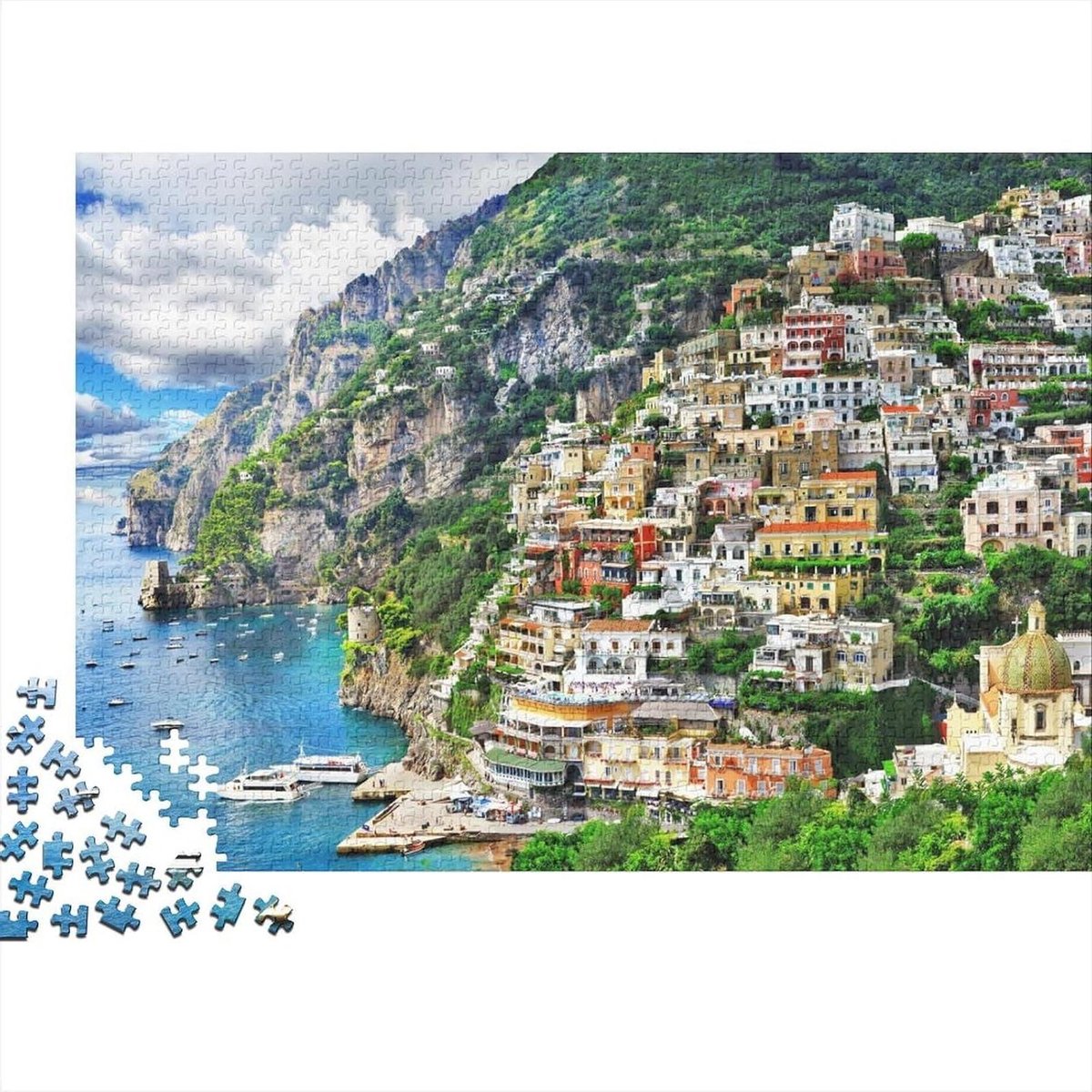 Cliffside Town Puzzel - Legpuzzel 1000 - Ontspannend Spel - Recyclebaar Materiaal - 38 x 26 cm - Kleurrijk