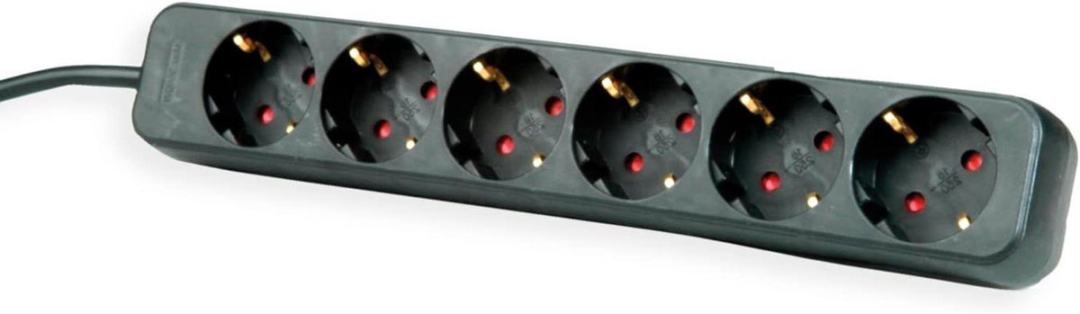 Stekkerdoos 6-voudig - Verlengblok - Apparaten Aansluiten - Verhoogde Aanraakbeveiliging - 3 meter kabel - Zwart