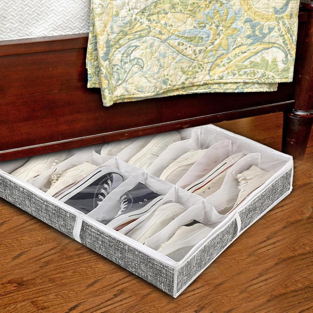 Schoenen Organizer - Opberger Onder Bed - Ruimte Besparen - Opvouwbaar Ontwerp - 6 Paar - Grijs