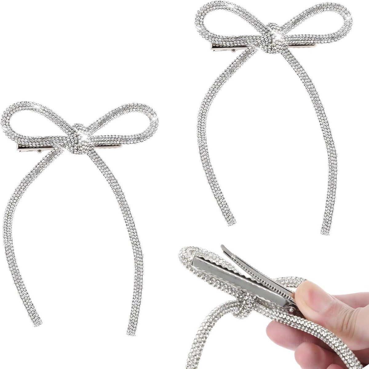 Haarspeld Strik - Haarsieraad Dames - Bruiloft Feest - Met Strass - 2 Stuks - Zilver