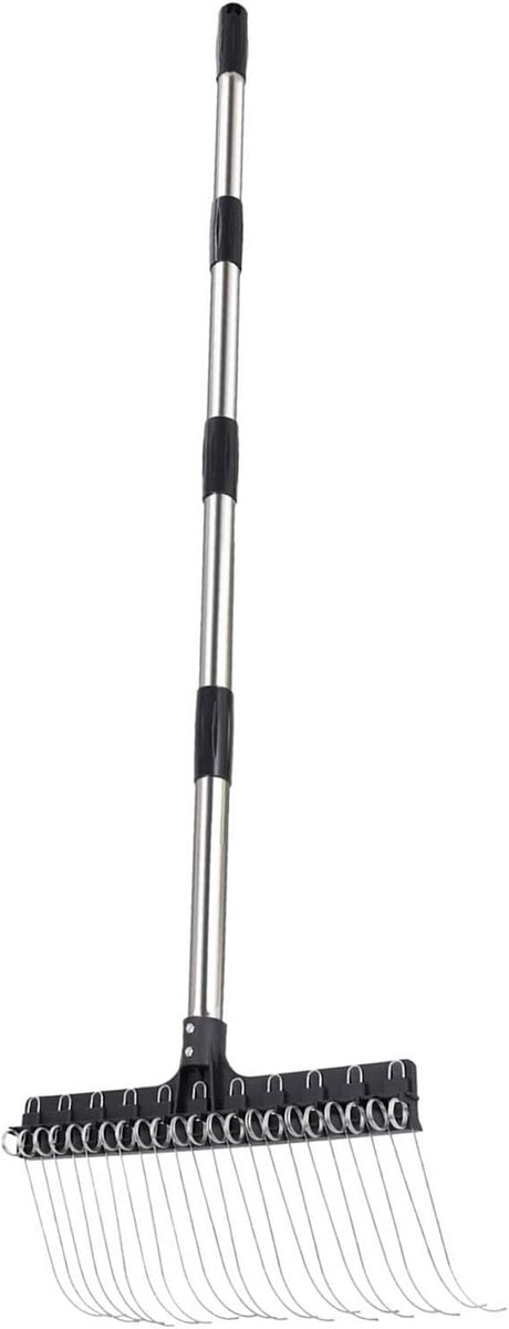 Tuinhark Verstelbaar - Bladhark Gazonhark - Tuinonderhoud Opruimen - Ergonomische Steel - 98 tot 160cm - Zilver