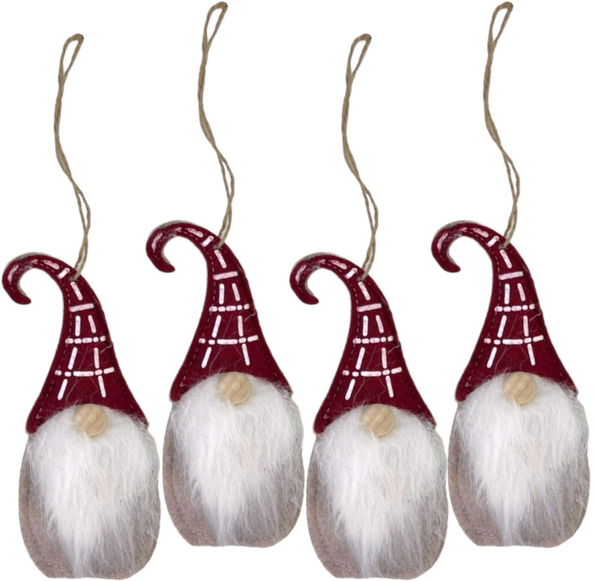aladdien - vilten kersthangers - kerstboomversiering - set van 4 - donkerrood - adventsstuk - geschikt voor alle - kabouter - muts donkerrood