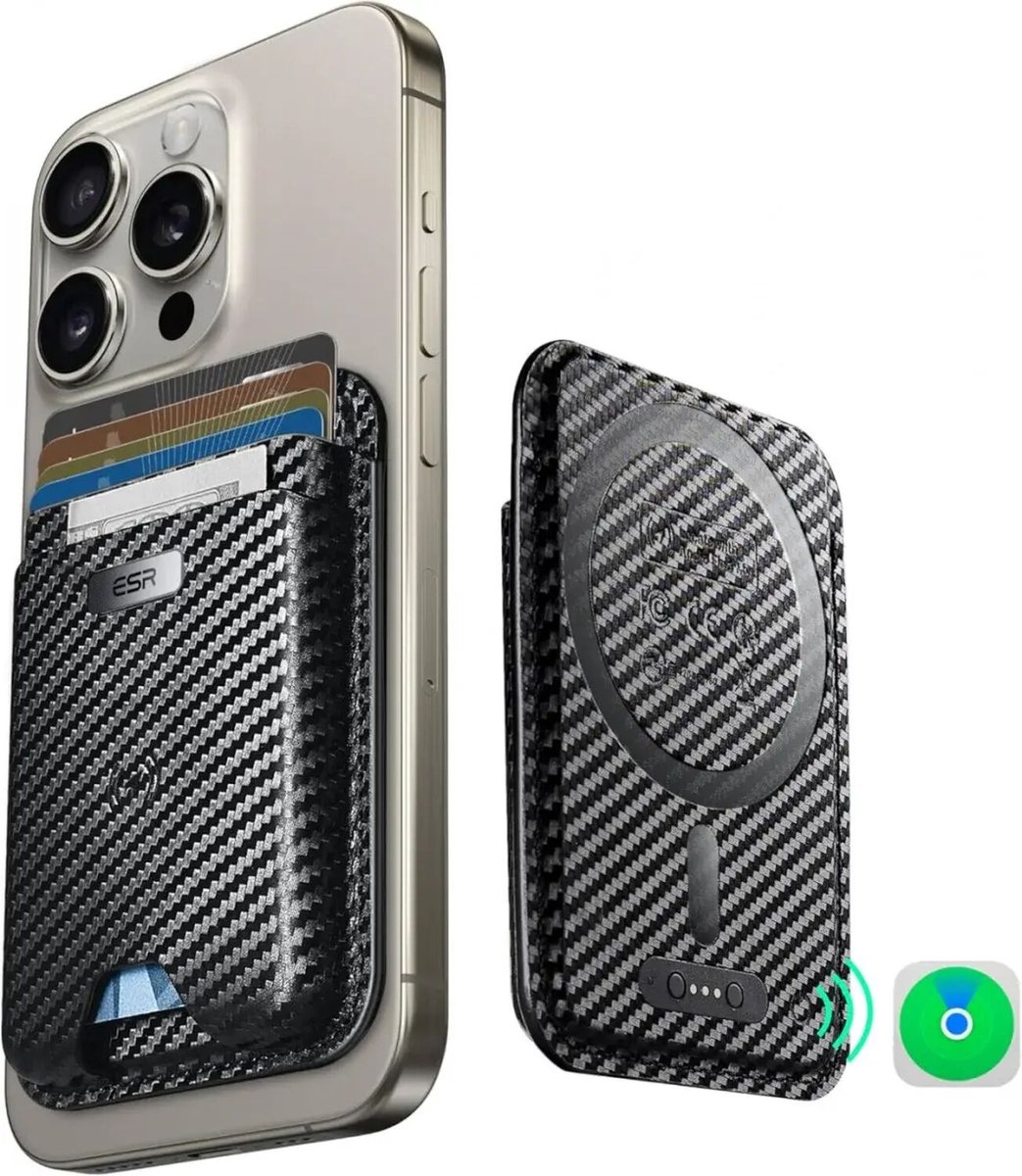 ESR Classic Geo Wallet | Pasjeshouder voor 5 pasjes | Compatibel met MagSafe en met Zoek Mijn-App | Carbon Fiber
