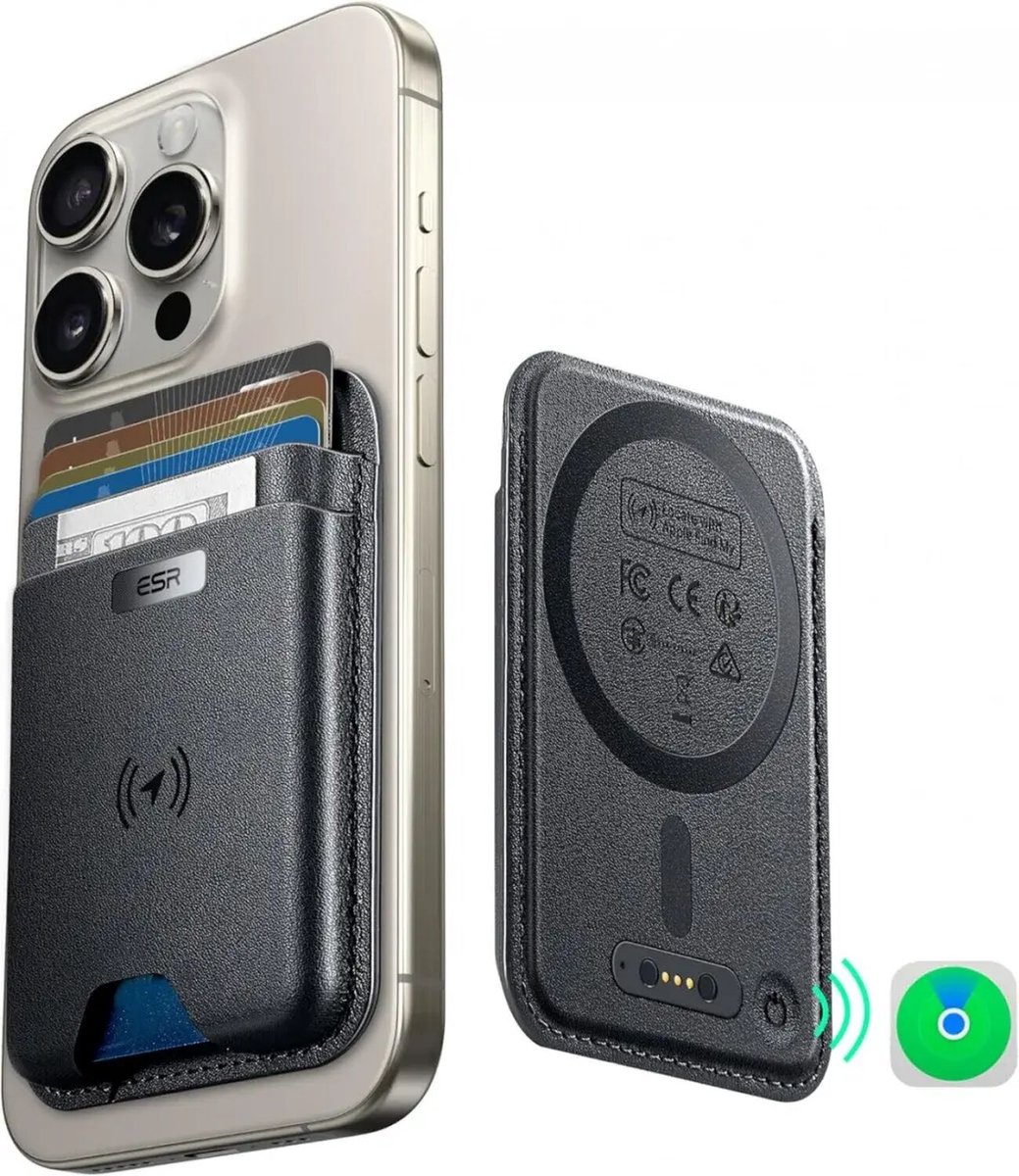ESR Classic Geo Wallet | Pasjeshouder voor 5 pasjes | Compatibel met MagSafe en met Zoek Mijn-App | Zwart
