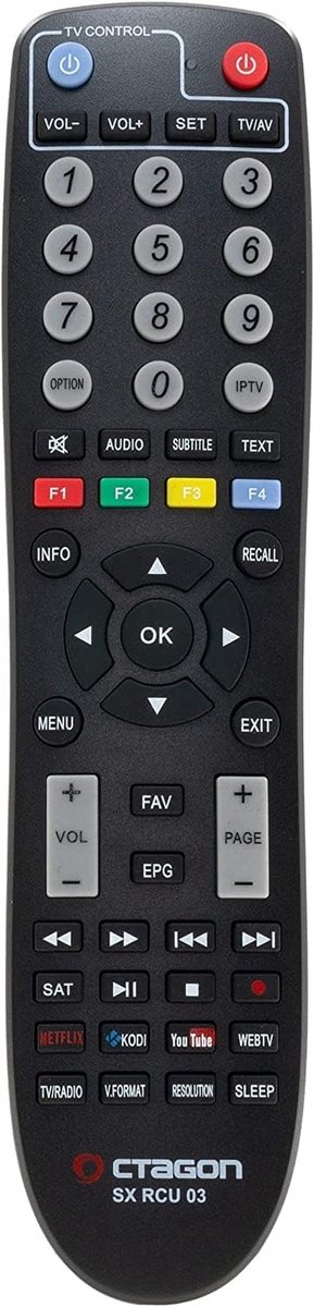 Octagon Originele afstandsbediening RCU 03 voor SX888 V2 4K - Remote Control - te leren voor uw tv - ook geschikt voor SX87, SX88, SX89, SX887, SX888, SX889, SF8008 Single Twin Combo, SFX6008, SFX6018