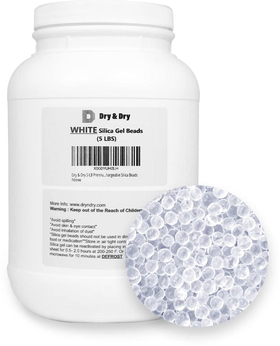 Dry & Dry 2.3kg Premium Pure & Safe White Silica Gel Desiccant Beads (Industry Standard 2-4mm) - Rechargeable Silica Beads