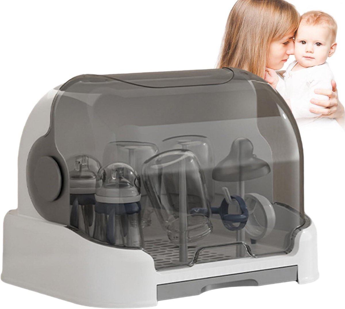 Flessenrek Baby - Droogrek Flessen - Flessen Opbergen - Stofdichte Opslag - 26.5 cm - Grijs