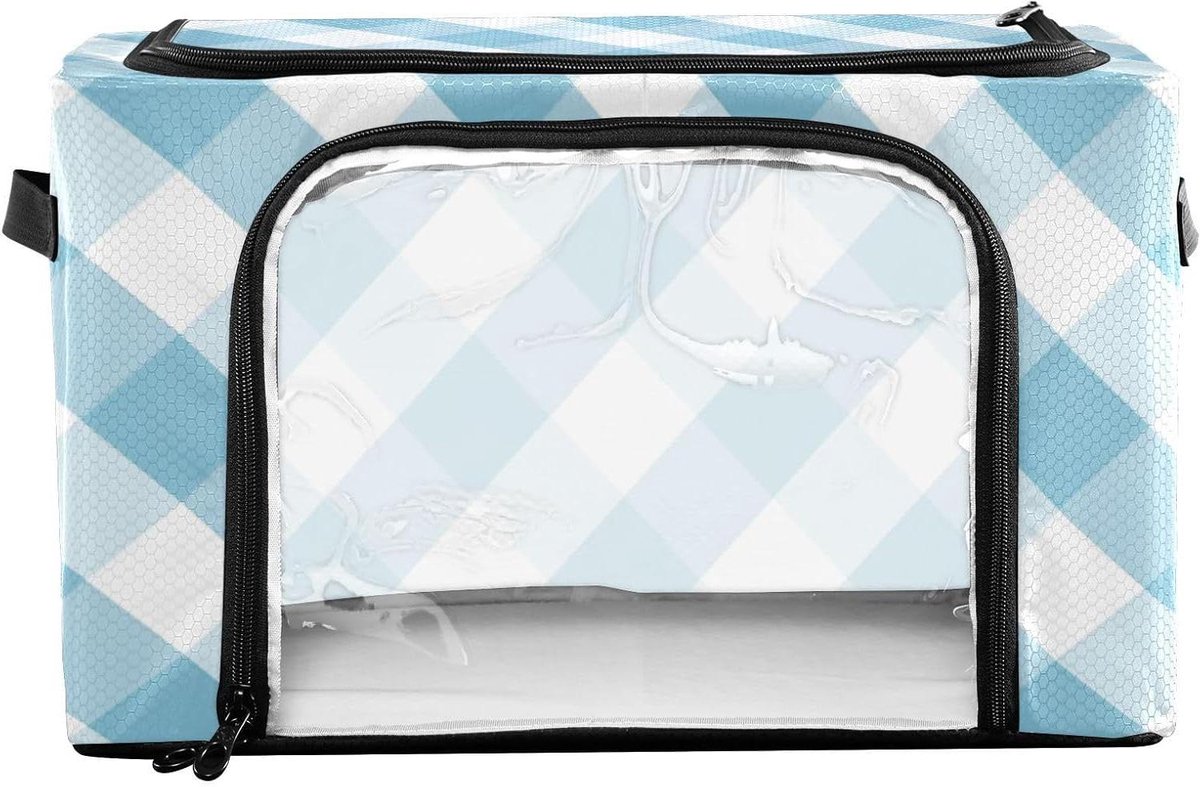 Opbergbakken - Opbergdozen - Onder bed - Met deksel - 43x29x25.5 cm - Blauw wit