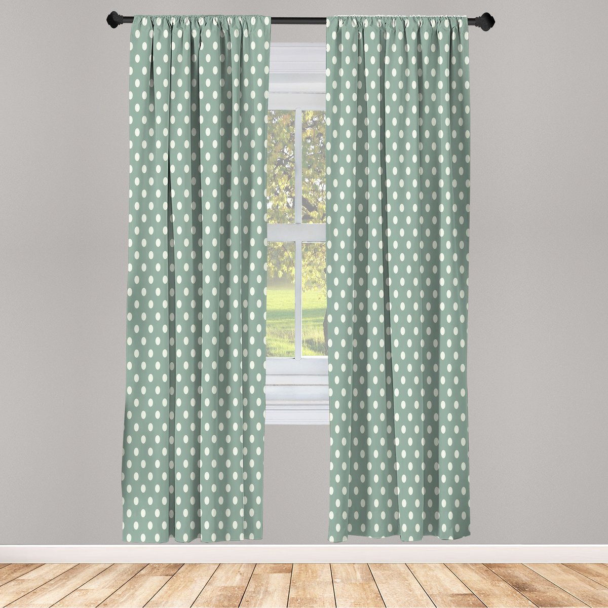 ABAKUHAUS Polka Dot Gordijnen, Geometrische Motieven, Ronde Compositie, Set van 2 Panelen voor Woonkamer en Slaapkamer, 150 cm x 245 cm, Lauriergroen