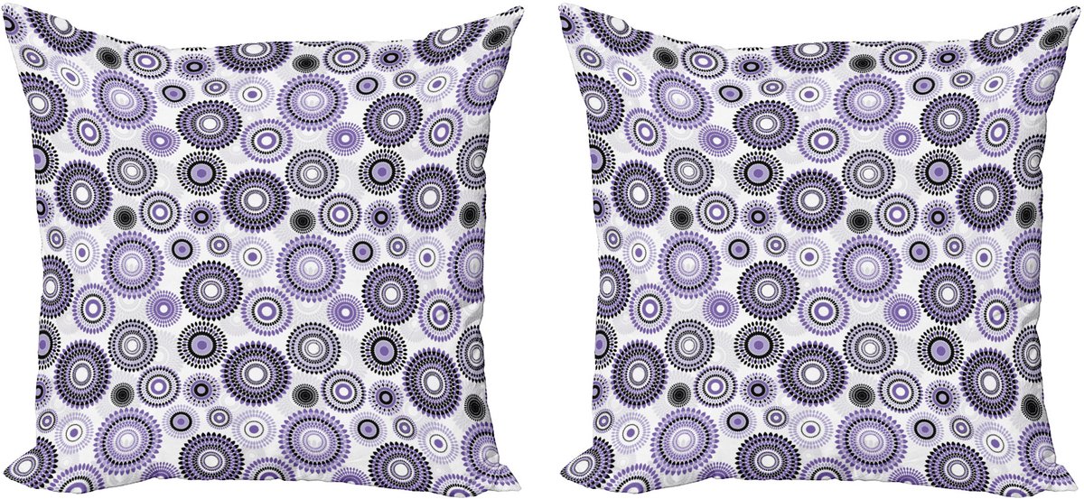 ABAKUHAUS Paarse en zwarte kussensloopset (2 stuks), Mandala, 50 cm, Paars Zwart Wit Violet, zwart, wit