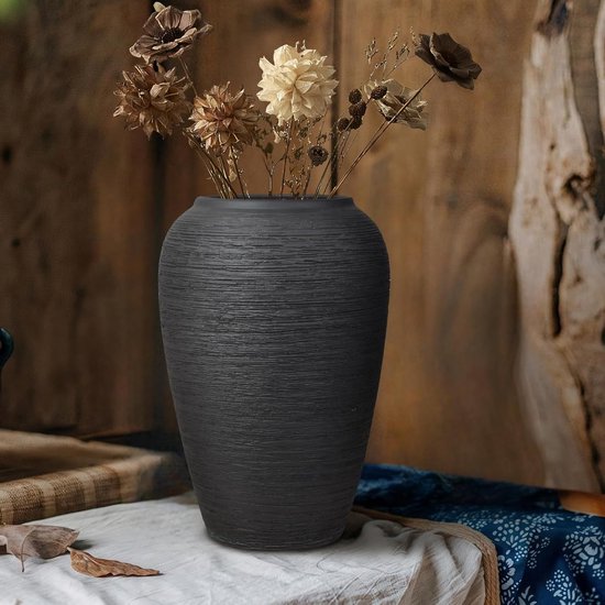 Vintage Rustieke Keramische Vaasje voor Bloemen, 26 cm Hoog, Perfect voor Minimalistische Woondecoratie en Boerderijstijl Interieur