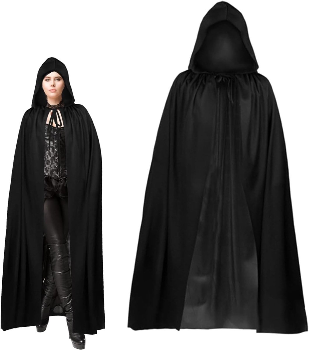 Zwarte Cape met Kap voor Halloween, Vampier Kostuum, Lange Cape voor Cosplay en Feestjes, 170 cm