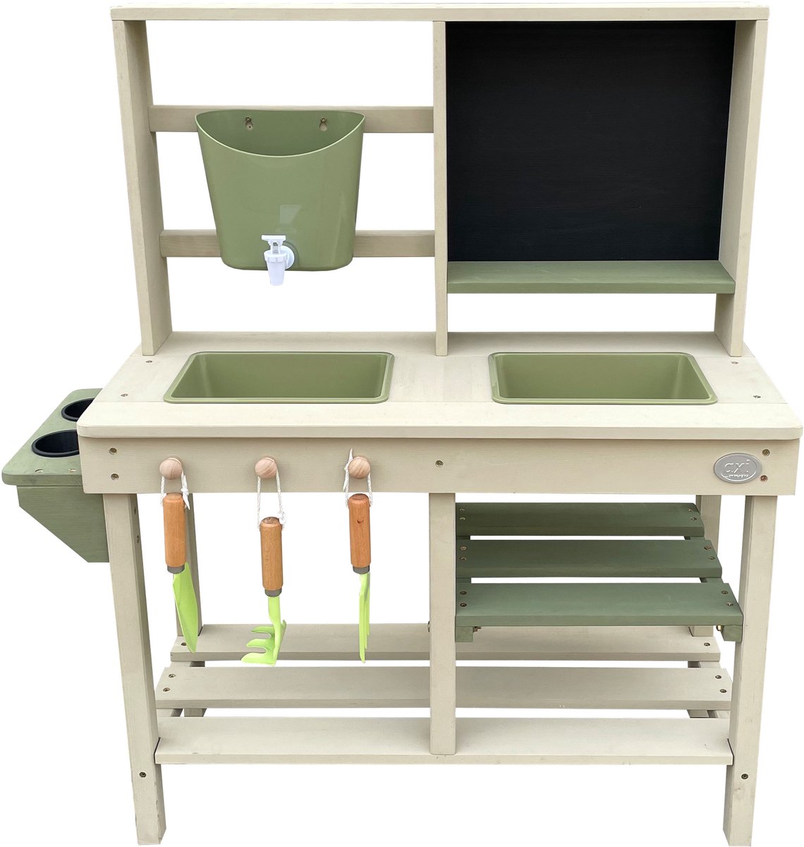 AXI Sev Zand & Water Speelkeuken Grijs/groen – Met Krijtbord - Incl. 3-delige Accessoire Set – Modder Keuken — afbeelding 8