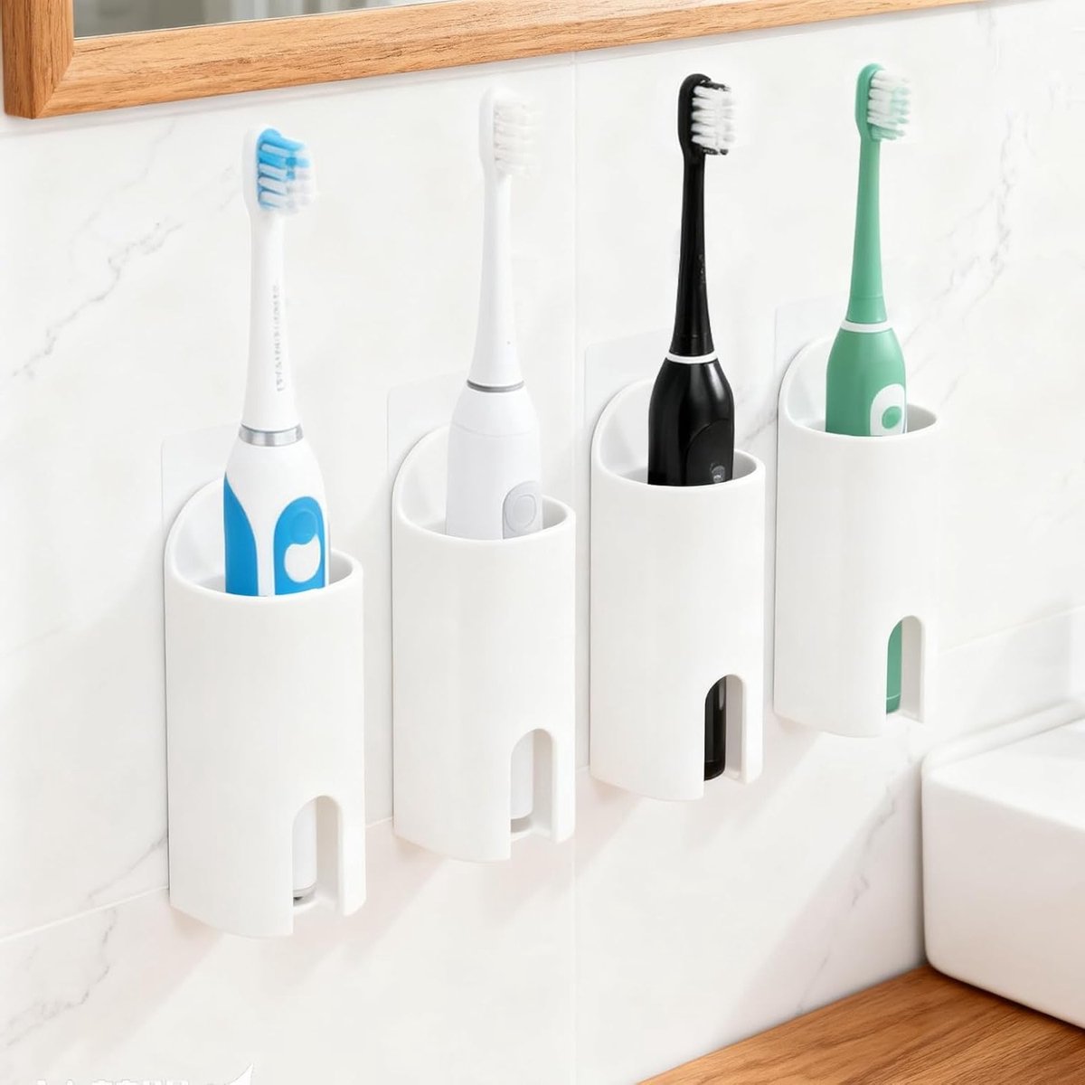 Set van 4 Wandmontage Tandenborstelhouders - Zelfklevend, Geschikt voor Badkamer en Keuken, Ruimtebesparend en Hygiënisch