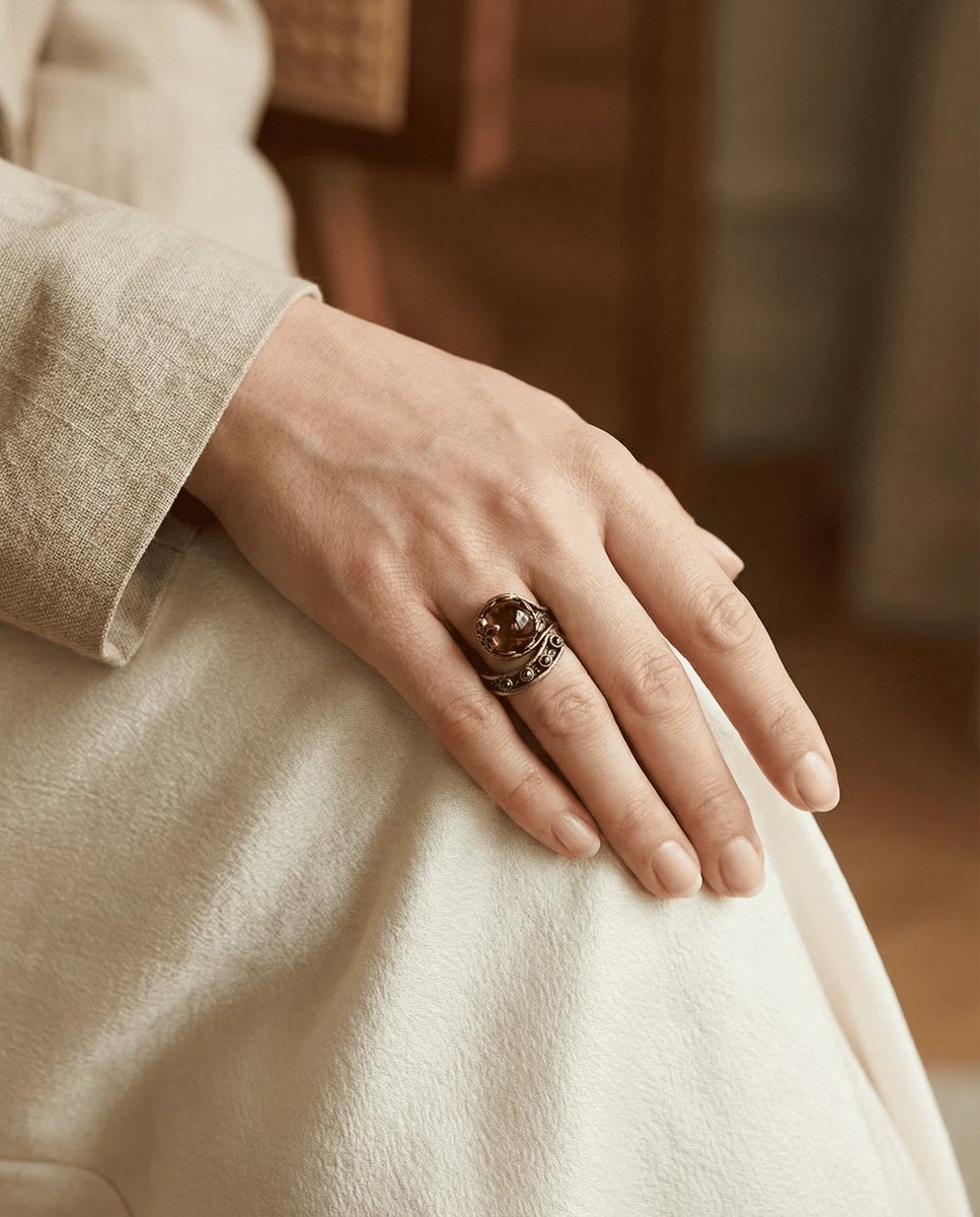 Dorvina Bronzen Sieraad Authentiek Rood Yakut Kesim Kristal Steen Sarmasik Model Van Voren Verstelbaar Vintage Dames Ring