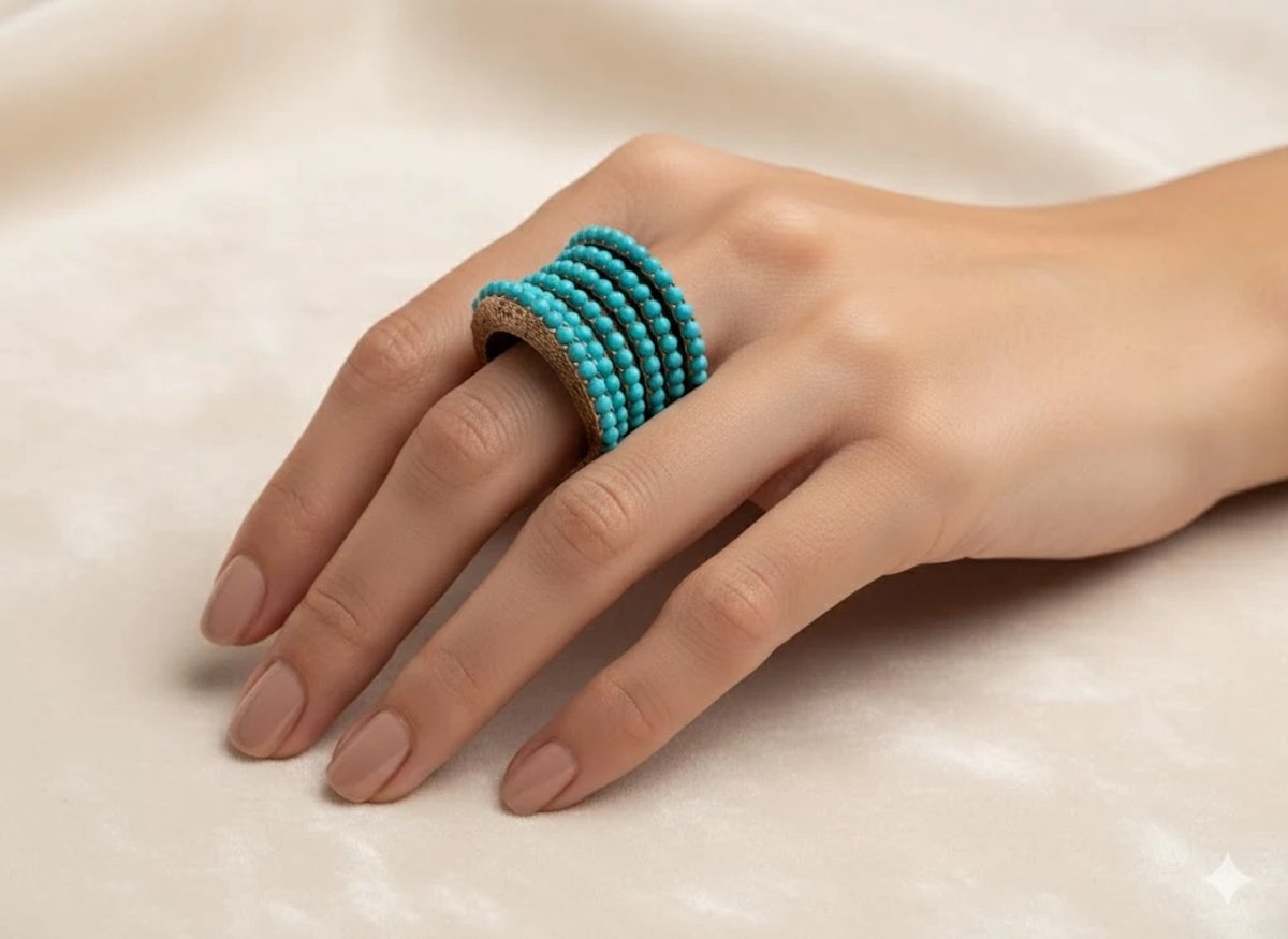 Dorvina Bronzen Sieraad Authentiek Turkoois Steen 7 Sirali Model Verstelbaar Lang Vintage Dames Ring