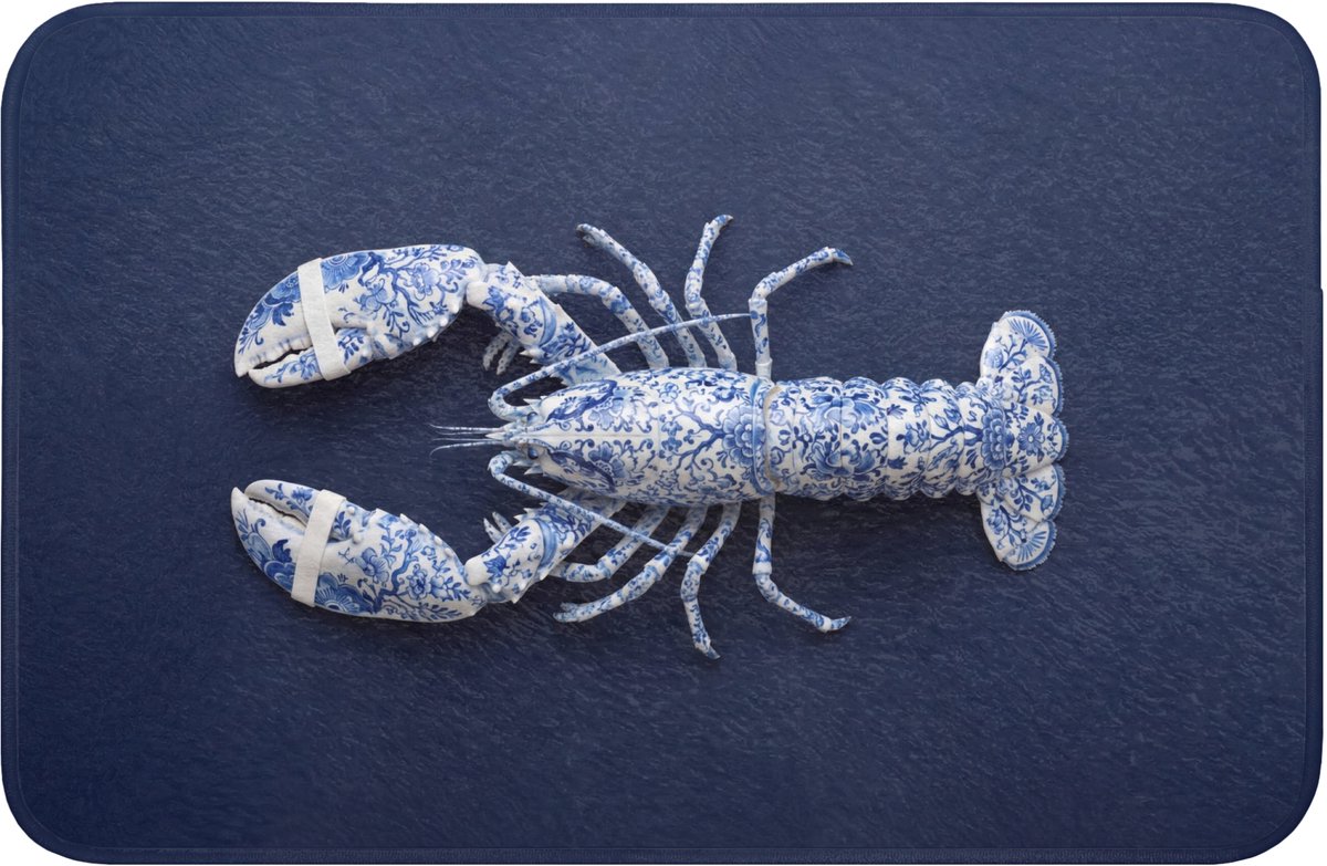 WC mat 60x40 cm - Antislip - Kreeft - Porselein - Delfts - Blauw - Toiletmat - Vloermat - Douchemat - Toilet tapijt - Toiletmatten