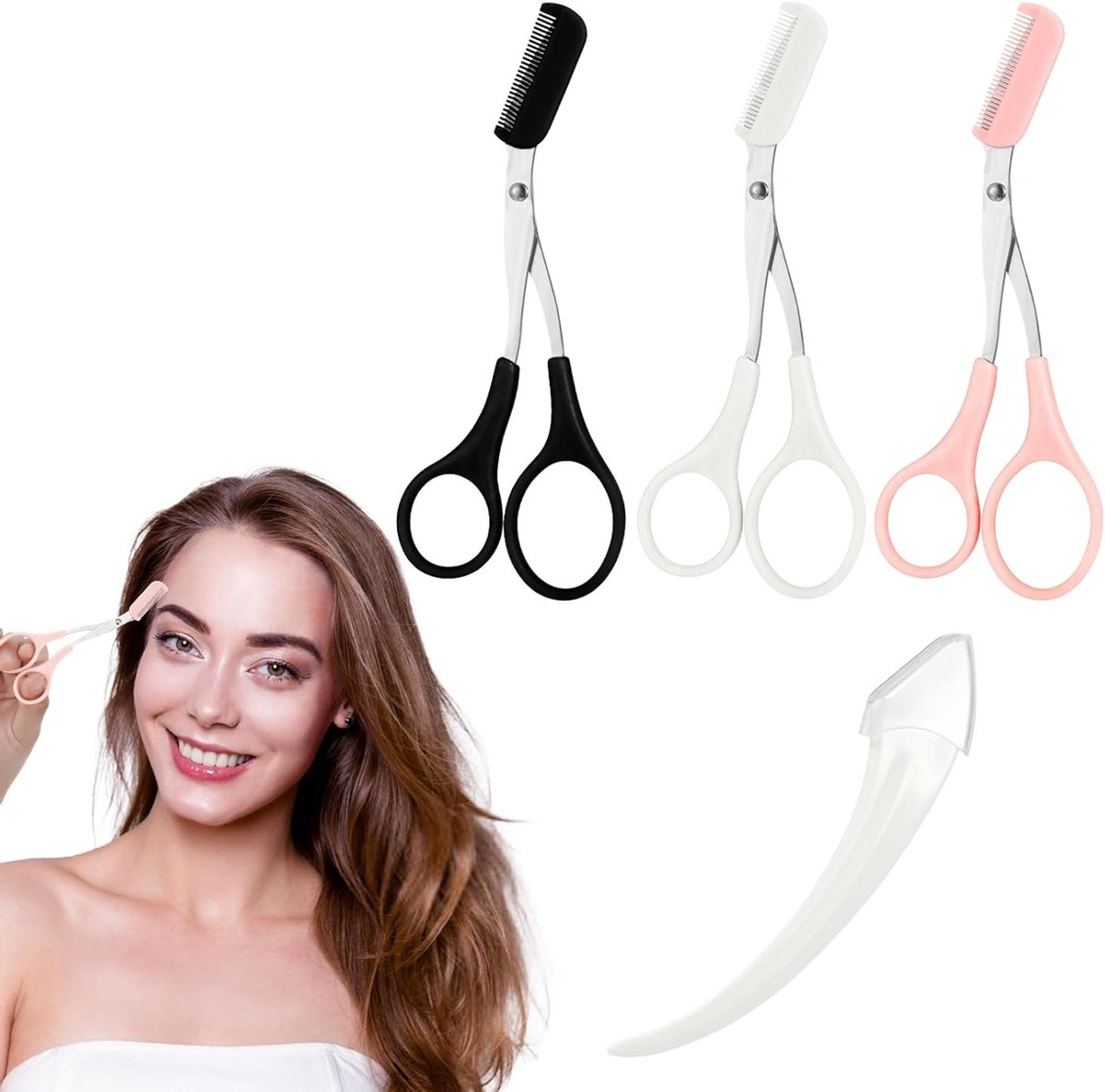Set van 3 Professionele Oogbrow Scharen met Kam, Roestvrij Staal, Oogbrow Scheermes voor Vrouwen en Mannen