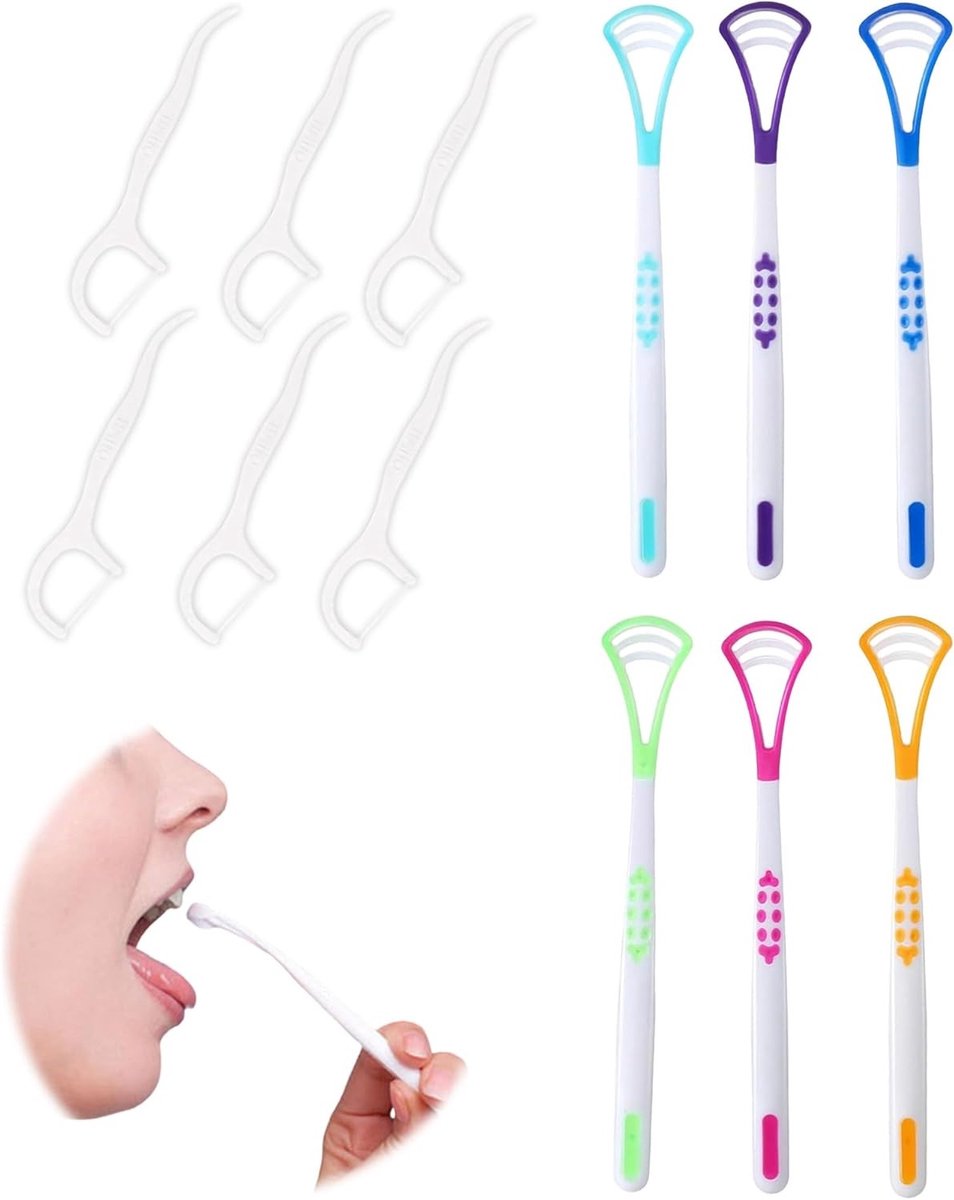 12 Stuks 2-in-1 Tongreiniger voor Volwassenen en Kinderen, Effectieve Verfrissing van de Adem, Zachte Tongborstel voor Optimale Mondhygiëne