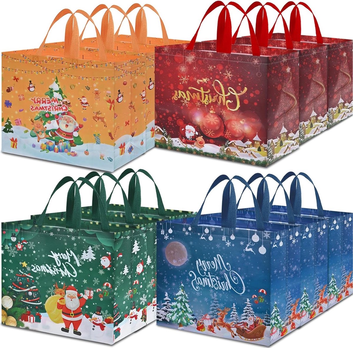 12 Stuks Extra Grote Kerst Cadeau Tassen, 30x30x14cm, Herbruikbare Niet-Geweven Tassen voor Kerstfeesten en Nieuwjaarsdecoraties