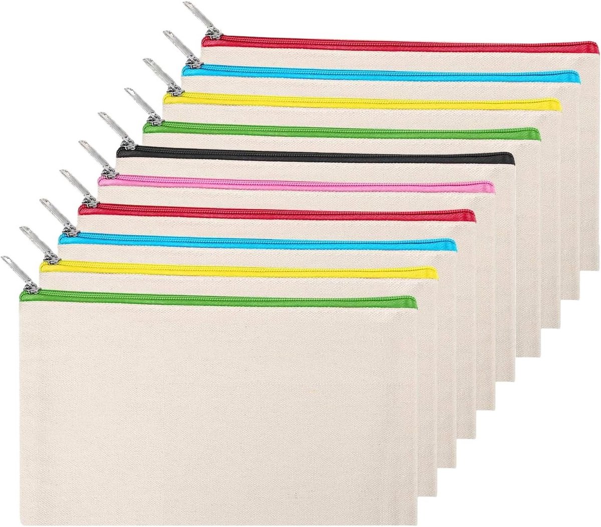 Canvas Cosmetica Tas voor Reizen, Lege Stof Tassen voor Schilderen, Klein Reistasje, Set van 10, 21 x 12 cm, Beige, Handig en Modern voor Organisatie