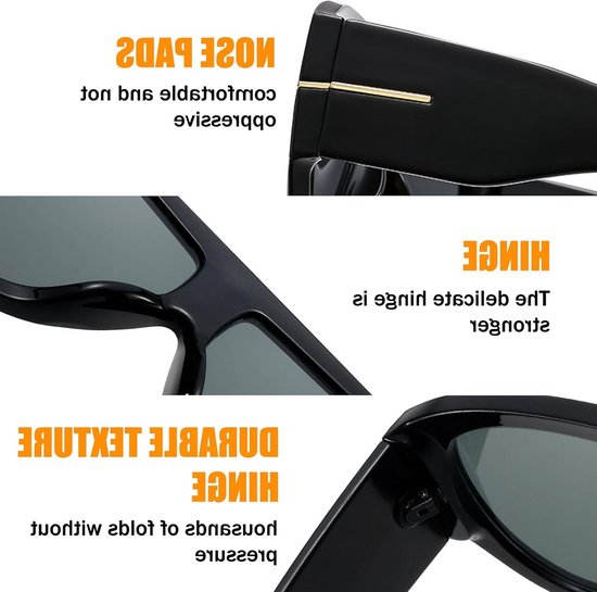 Set van 2 oversized retro zonnebrillen voor mannen en vrouwen, grote vierkante zonnebrillen met UV400 bescherming, perfect voor de jaren '70 stijl van Merkloos — afbeelding 2