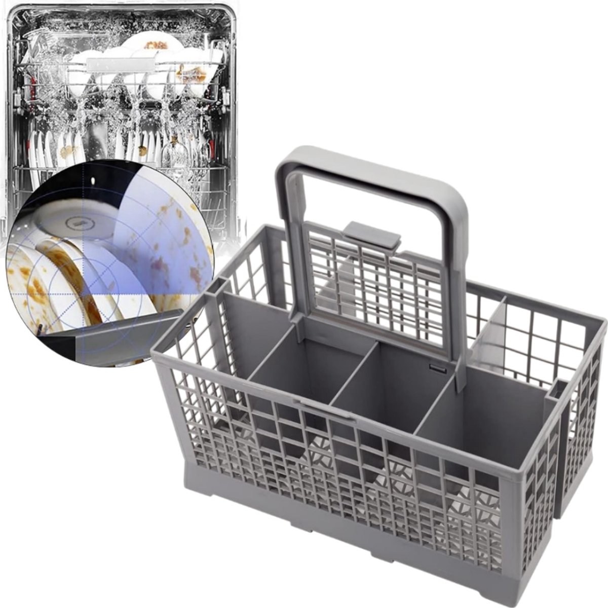 Vaatwasserrek - opbergrek met meerdere compartimenten - opbergdoos voor servies - klein opbergmandje - 240×140×240 mm - geschikt voor alle soorten vaatwassers - grijs