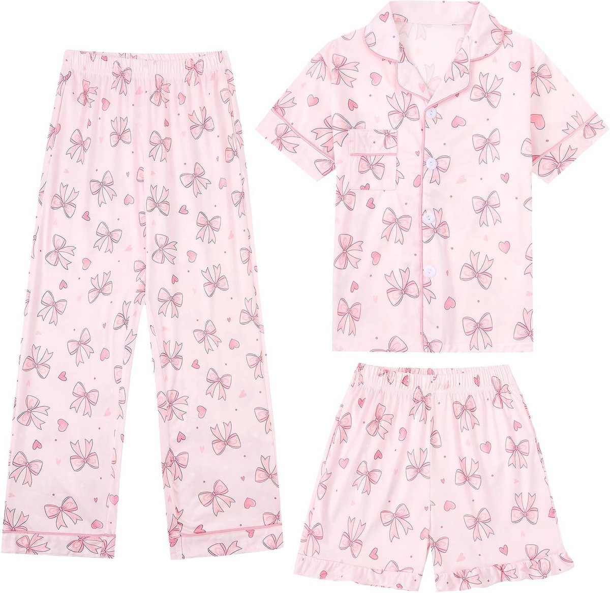 Meisjes Valentijnsdag Set - 3-delige Korte Mouwen Outfit met Kleurrijke Print voor 4-12 Jaar
