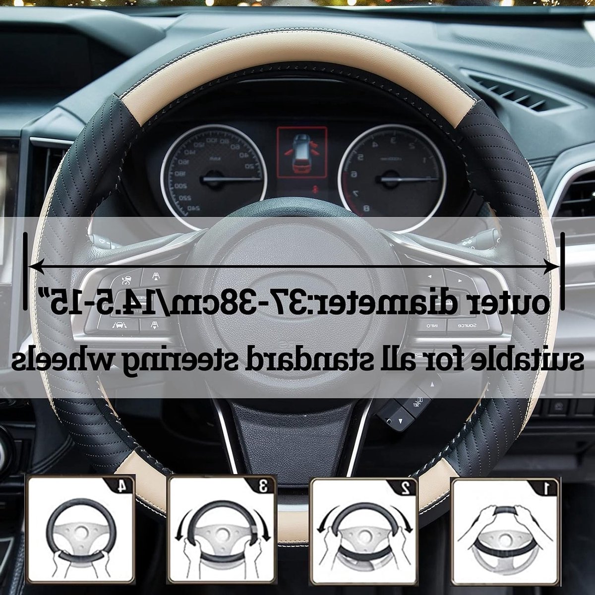 Allecto - Leren Stuurhoes - Antislip en Comfortabel - Beige - Universele Stuurwielhoes - Voor Auto's met Stuur van 37 - 38 cm – foto 7