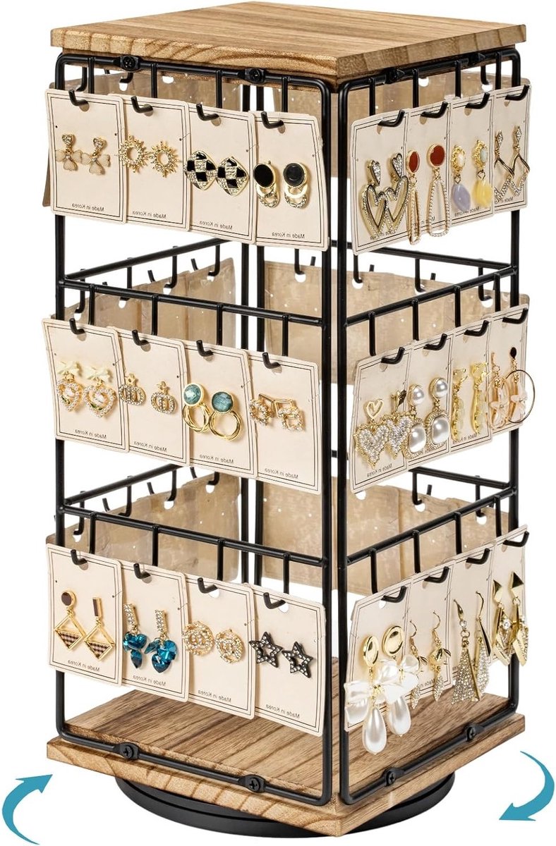 Earring display rack met 48 haken, draaibare organizer voor sieradenopslag en kaarten, perfect als cadeau voor vrouwen en meisjes
