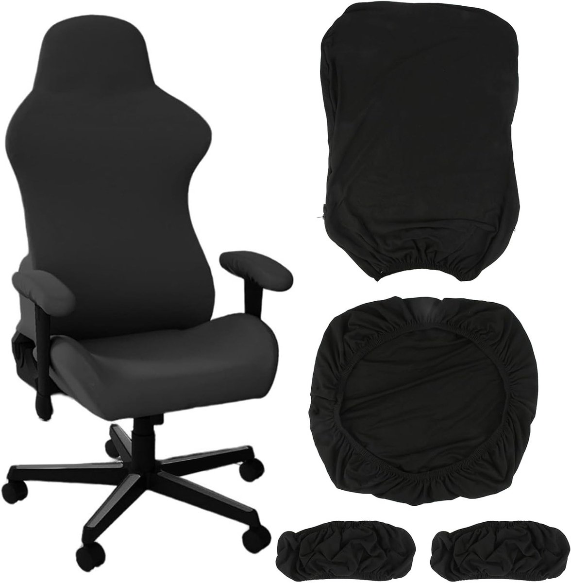 Gaming Stoel Covers Set van 4 - Zwarte Stretch Covers voor Armleuningen, Wasbaar en Antislip voor Swivel Stoelen