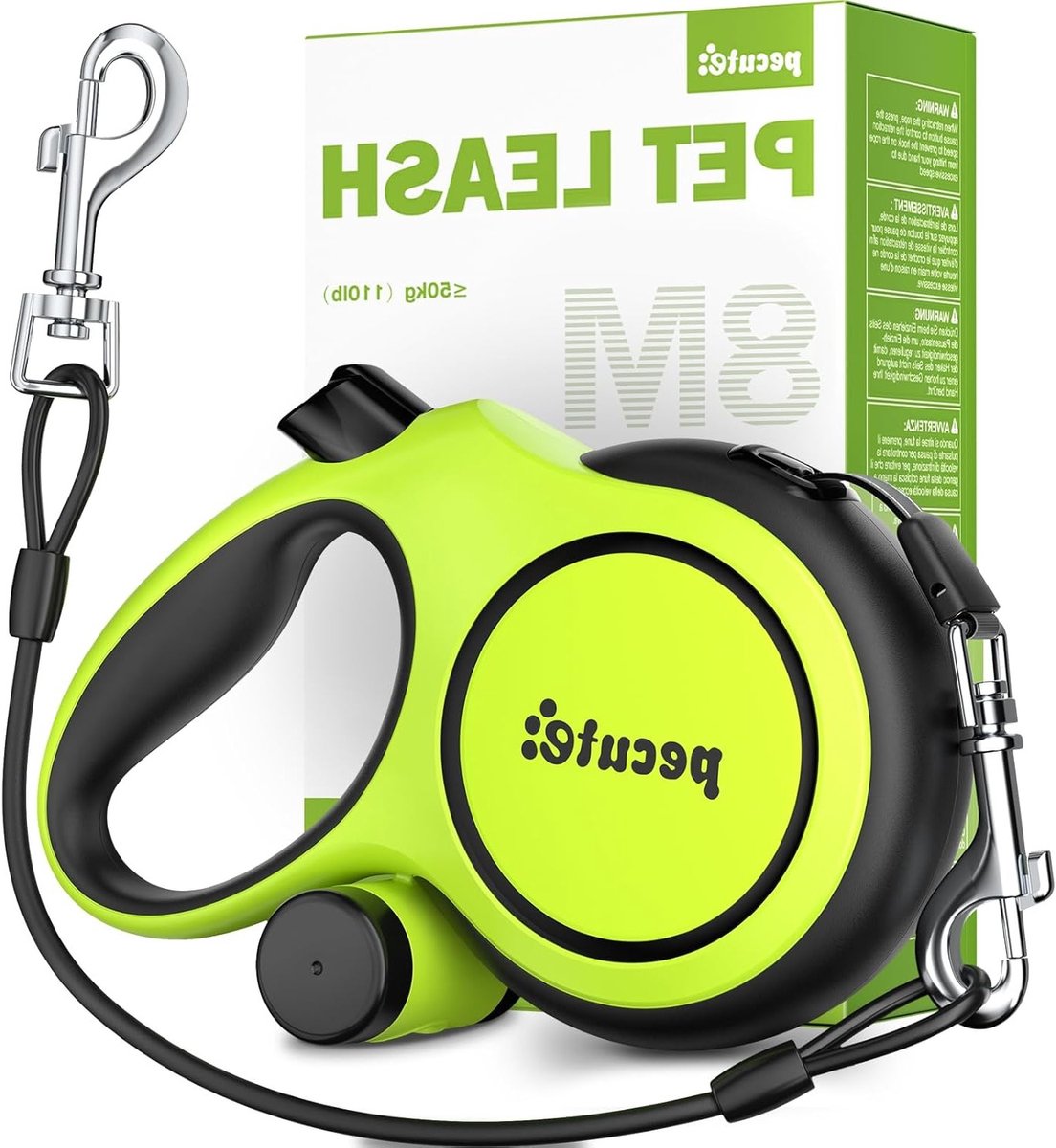 Hondenriem 8 m Bijtbestendig en Reflecterend met Poepzakset en Karabijnhaak, Geschikt voor Honden tot 50 kg, 360° Anti-Knoop, Handige Grip en Poepzakhouder, Groen
