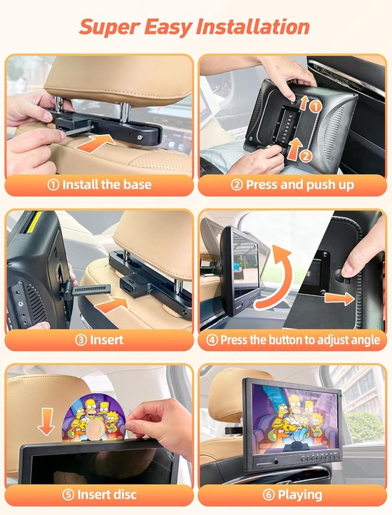Auto DVD Speler 12,5 Inch - Hoofdsteun Bevestiging - 1080P - Inclusief Hoofdtelefoon & Zuignap - Draagbaar — afbeelding 2
