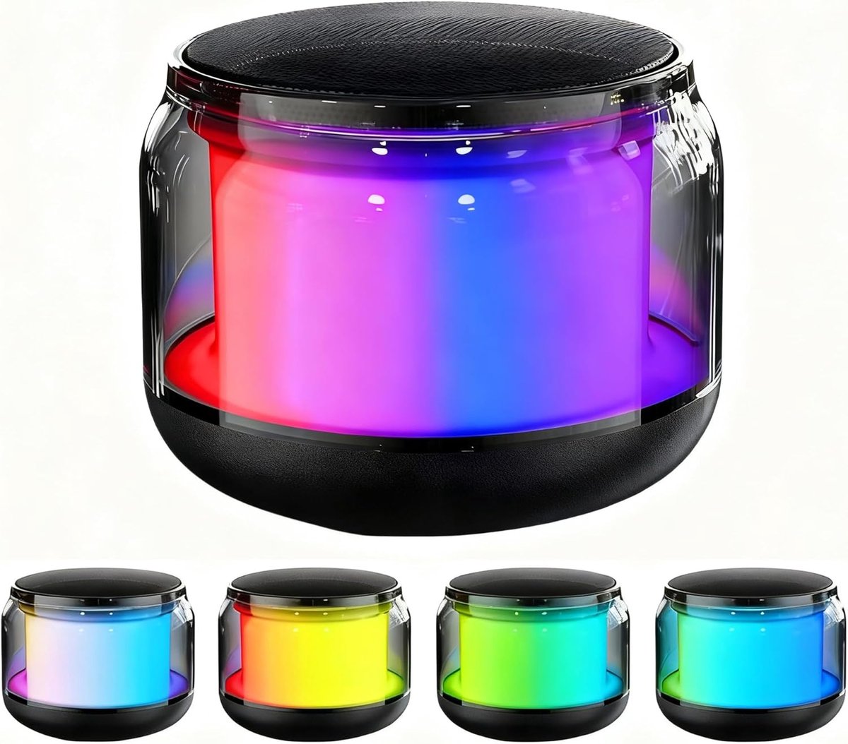 carmdering - Bluetooth Speaker - Draadloze Luidspreker - Mini Speaker - Draagbare Mini Bluetooth Speaker- Bluetooth 5.0 Connectie - 360° Stereo Pairing - Duurzaam Plastic - Kleurrijke Verlichting - Lange Speelduur Voor Reizen - 1 Stuk