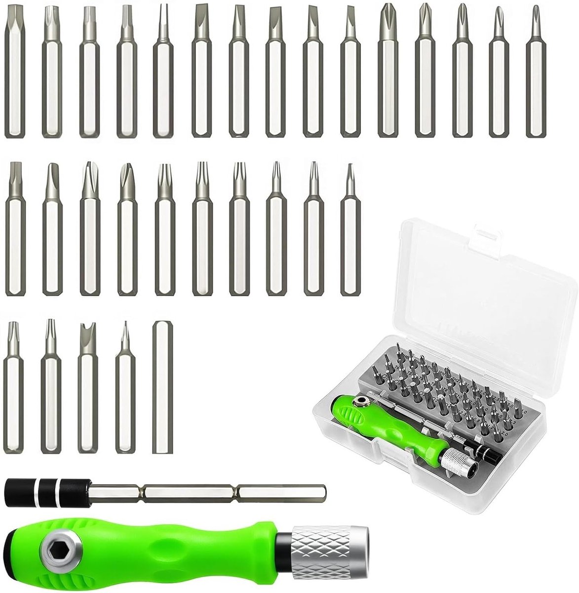 32-in-1 Precisieschroevendraaier Set met Ratchet, Magnetisch en Verstelbaar voor Mobiele Telefoons, Laptops, Camera's, Speelgoed en Brillen, Inclusief Phillips, Sleuf en Torx Bits