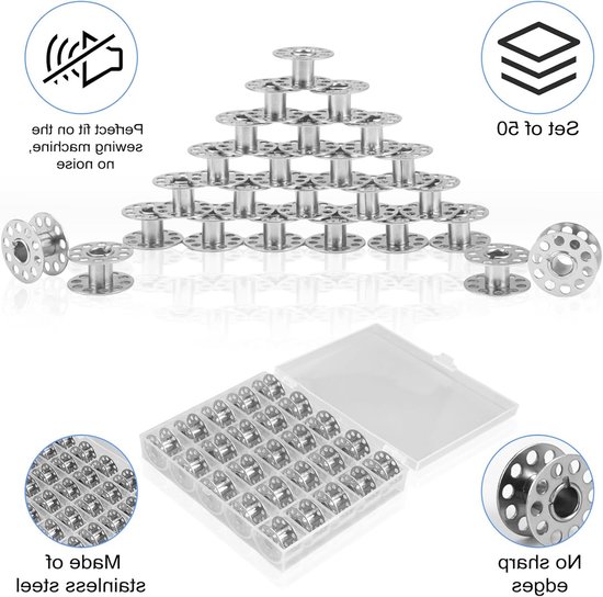 50 Stuks Draadspoelen met Opbergdoos, Naaigaren Accessoires voor Naaimachines, Geschikt voor de meeste Naaimachines en Metalen Spoelen — afbeelding 2