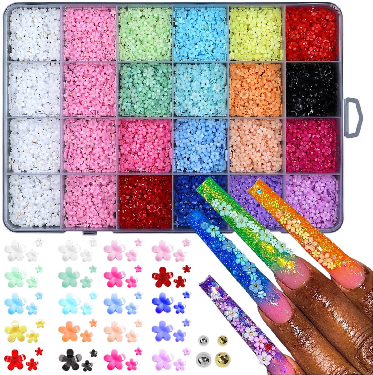 Topmelon Nail charms - Nagel Bloem charms - Nagel decoratie - Nagel steentjes - Nail art - 18 Kleuren Wit, roze, zwart, blauw, groen - 18 Kleuren