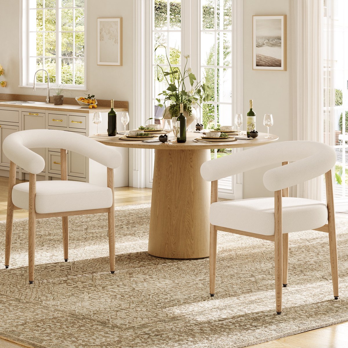 Sweiko Eetkamerstoelen - Set van 2 - Gestoffeerde zitting - Metalen frame - Wit