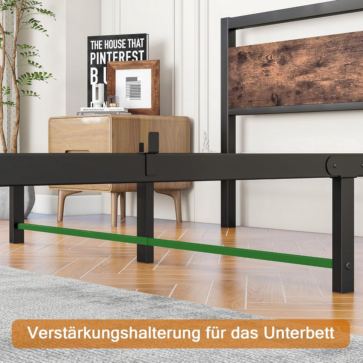 Luxe Industrieel Tweepersoonsbed 140x200 cm - Metalen Bedframe met Vintage Houten Hoofdbord en Lattenbodem - Retro Logeerbed met Grote Opbergruimte - Slaapkamer & Gastenkamer