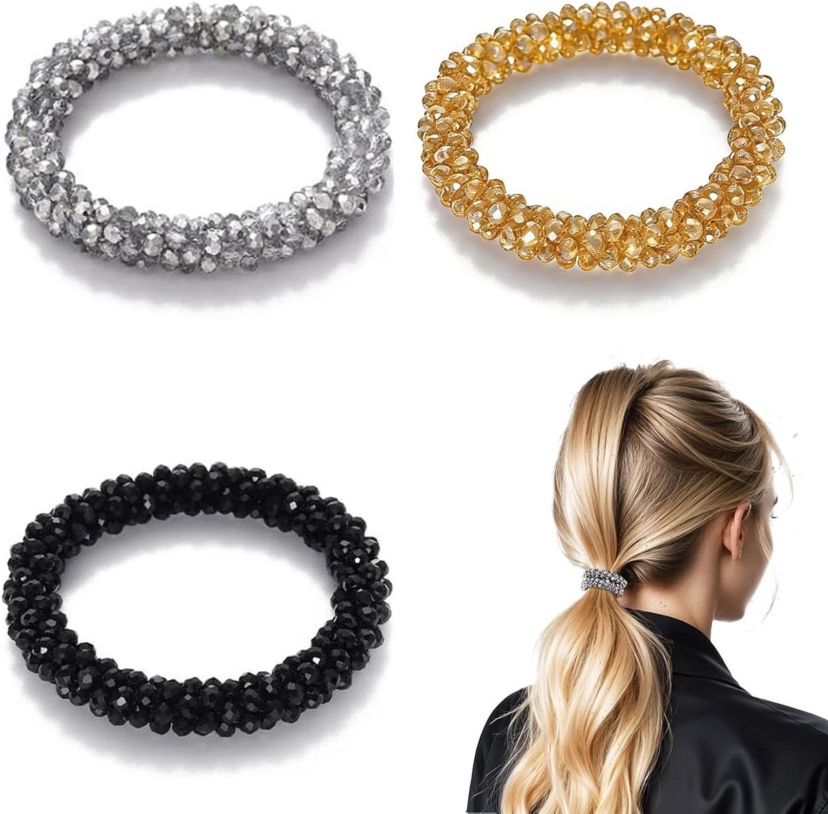 Elastische en Duurzame Ponytail Holders - Set van 6 in 3 Kleuren, Perfect voor Bruiloften, Feesten en Dagelijks Gebruik