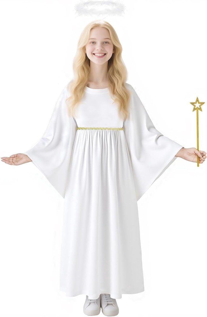 Meisjes Engel Kostuum met Toverstok en Halo - Perfect voor Kerst, Doop en Carnaval