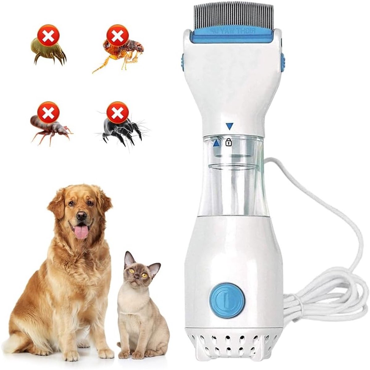 SnelShoppen - Elektrische Vlooienkam voor Honden en Katten, Anti-Vlooien en Teken, Geschikt voor Kleine en Grote Huisdieren, Inclusief 3 Filterzakken,