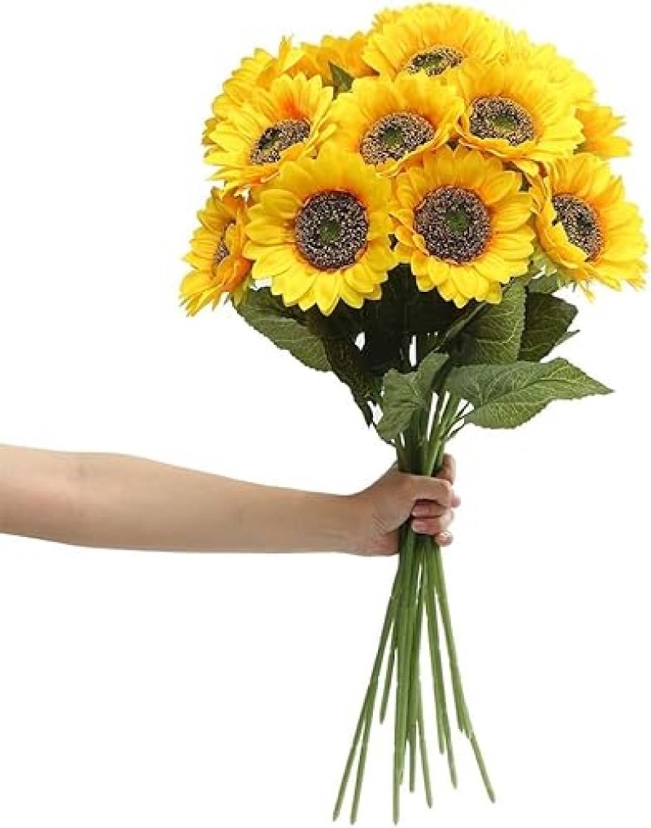 PromoHome Grote Kunstmatige Zonnebloemen 60 cm Extra Lange Steel - Nep Zijden Zonnebloemen voor Bruiloft, Verjaardag, Graf, Buiten en Huisdecoratie - 6 Stuks