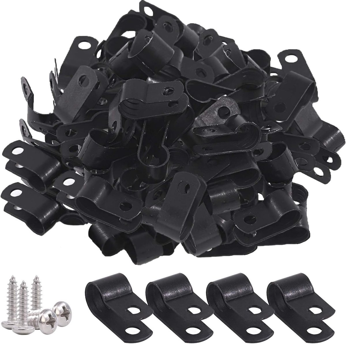 60 Stuks 5/16 Inch Zwarte Nylon Schroefbevestigingen R-Type Kabelklemmen met Schroeven voor Draad, Kabel en Buisinstallatie