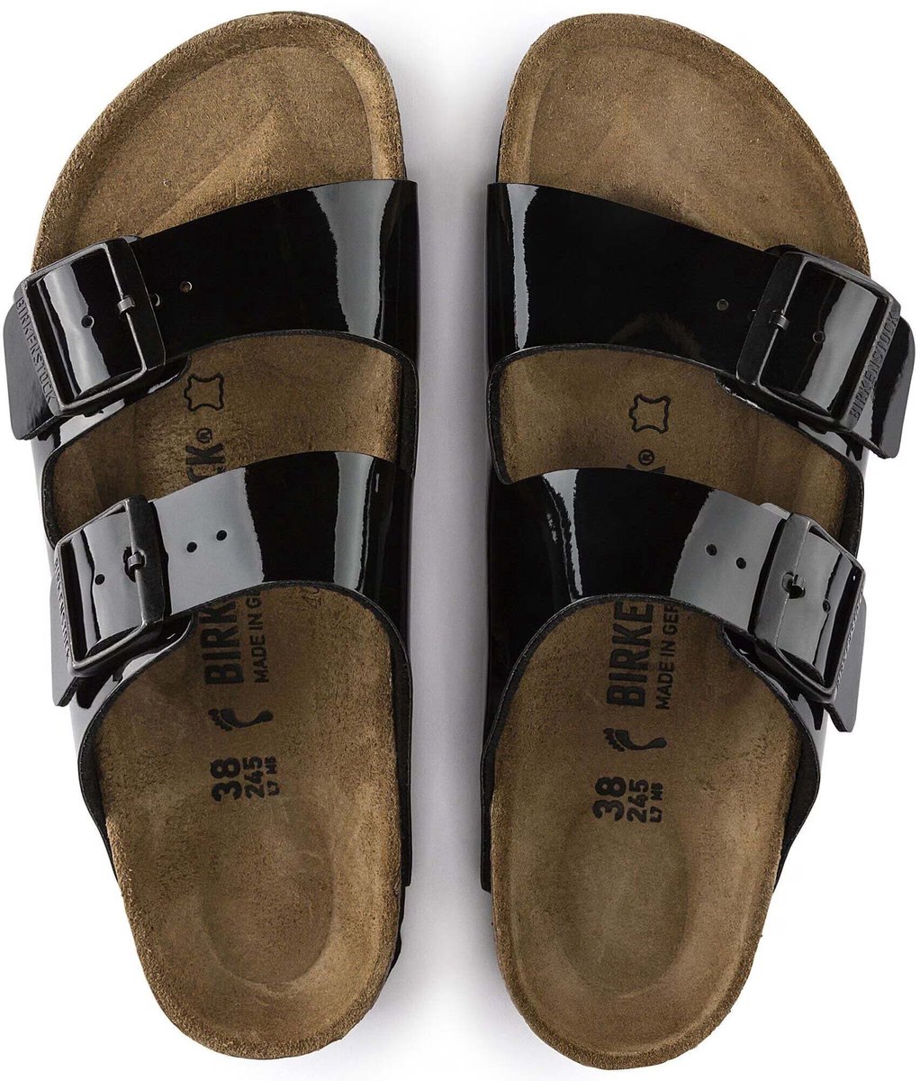 Birkenstock Arizona Birko Flor Patent Slippers Fashion Wear Vrouwen Zwart