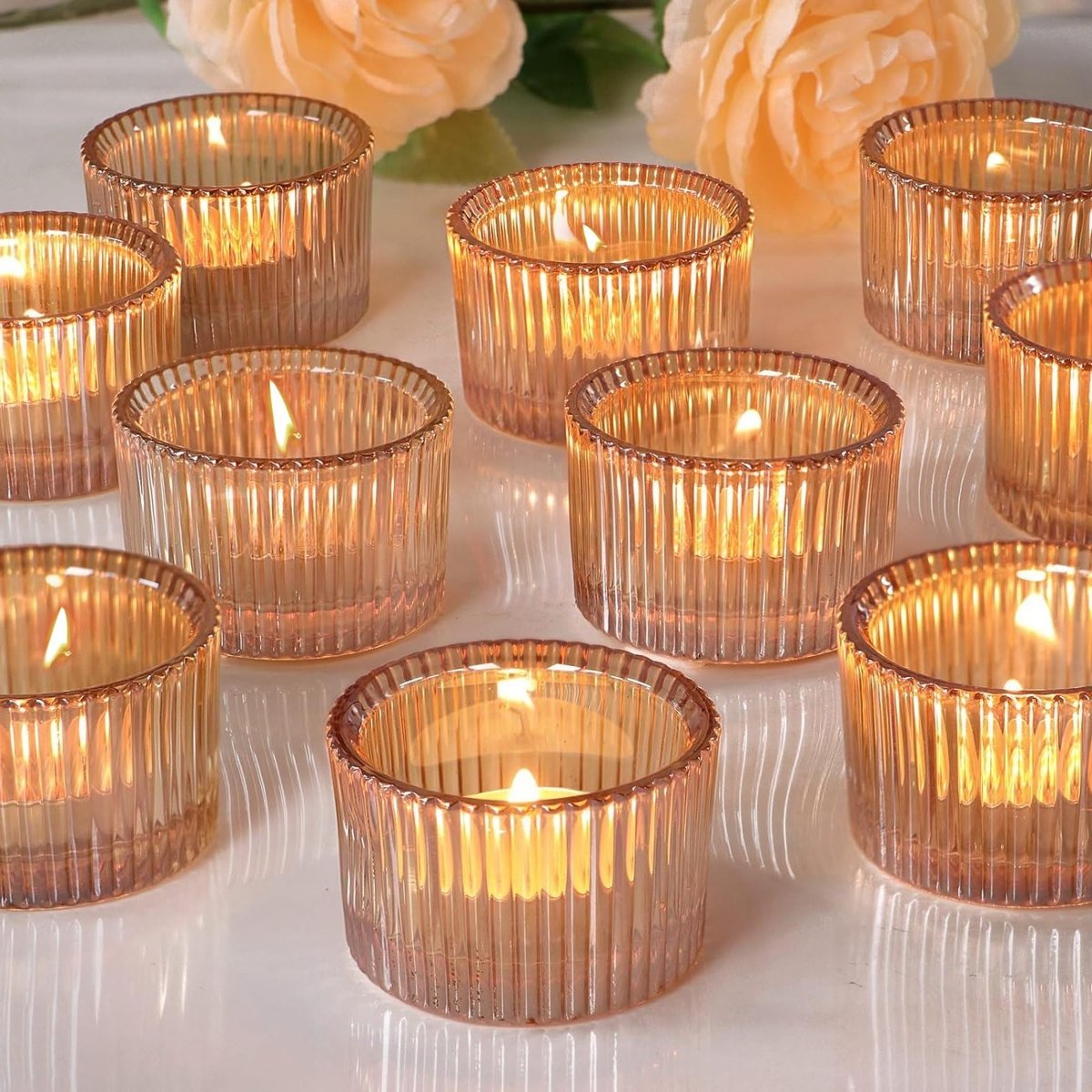 Set van 10 Heldere Theelichtjes Houder van Glas, 5.5cm x 3.5cm, Perfect voor Feestjes, Tafeldecoratie en Huisdecoratie