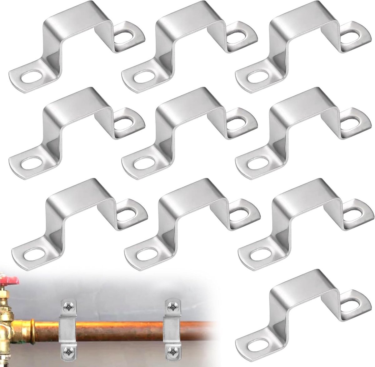10 Stuks U-vormige Slanghouders van 304 RVS, Vierkante Klemmen voor Ondersteuning van Ducts en Buizen, Ideaal voor U-profielen en Vierkante Buizen