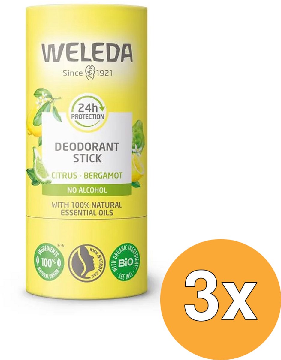 3x WELEDA Citrus + bergamot 24U deodorant stick (50 gr)