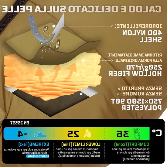 Ultralichte en compacte mummieslaapzak voor 3-4 seizoenen (-4 °C tot 2 °C) - Geschikt voor outdoor camping, trekking en reizen - Voor volwassenen (tot 185 cm) — afbeelding 3