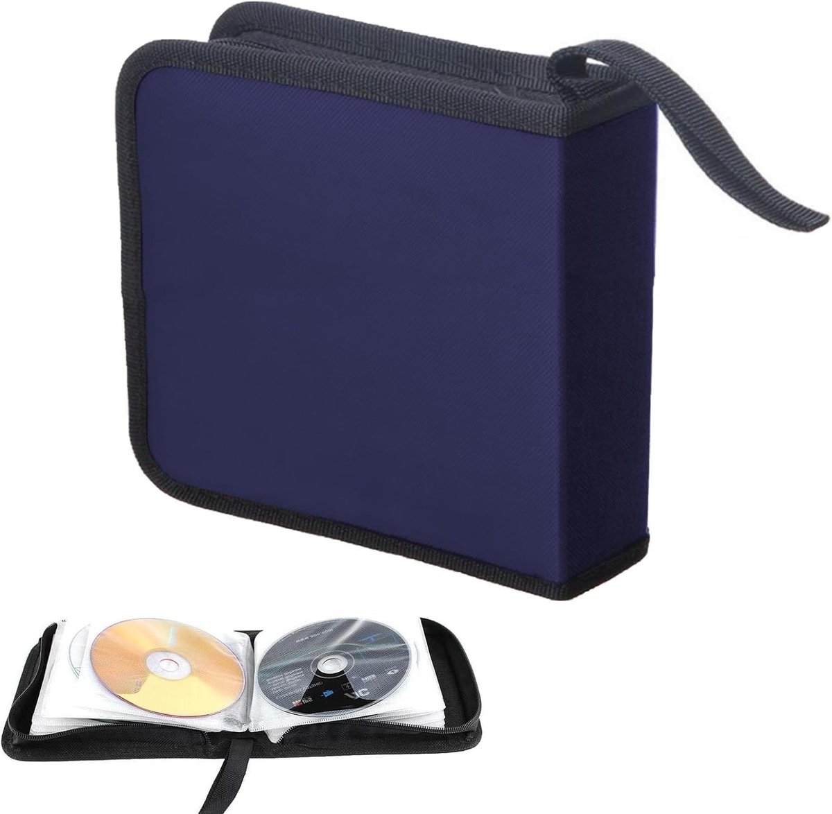 CD-opbergtas voor 40 schijven, ideaal voor auto en thuis, geschikt voor CD's en DVD's, blauwe kleur